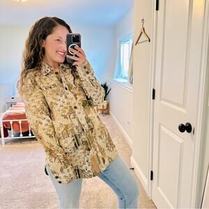 NWT Anthropologie Pilcro Cream Brown Cotton Floral Jacket Medium